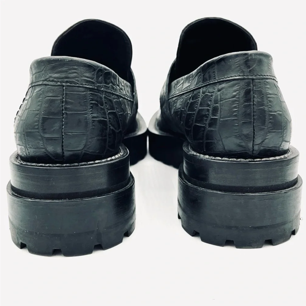 Marni Teal Croc-Effect Embossed Leather Platform Loafers | Lug Sole EU 38 / US 8 - Picture 7 of 11